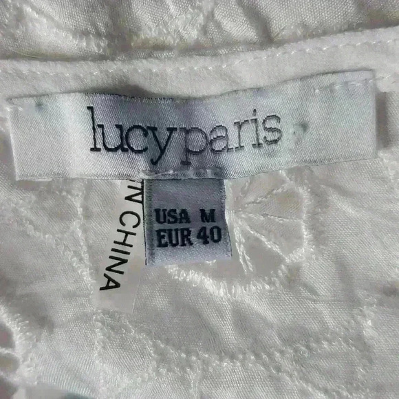 LUCY Paris Julie Top White Boho Eyelet Lace-up Bell Sleeve Shirt sz M - Picture 9 of 11